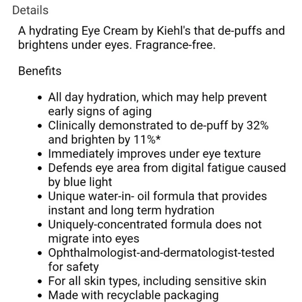 TRAVEL KIEHL'S CREAMY EYE TREATMENT WITH AVACADO.